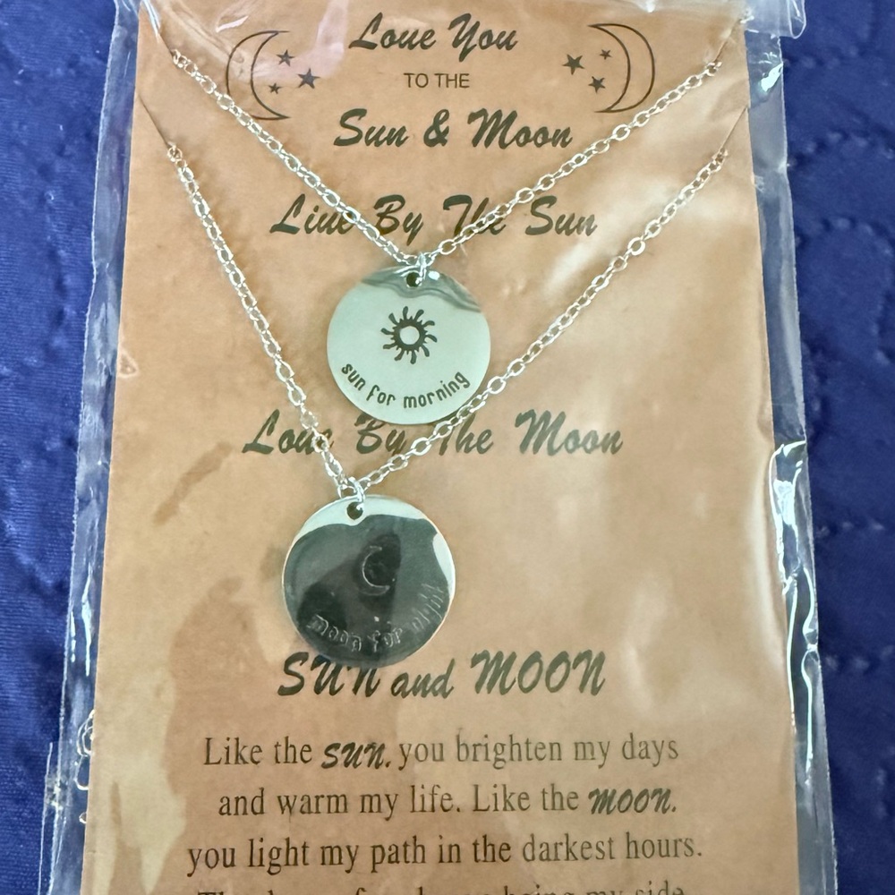 Silver Sun and Moon Pendant Necklace